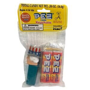 Vintage 1998 Uncle Sam USA Patriotic Hat PEZ 2 Candy Keychain Original Package